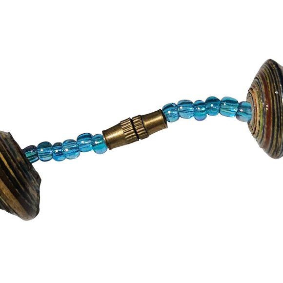 Boho Handmade Multicolor Paper Disc Bead Necklace Blue Accents Eco Friendly - Picture 3 of 5